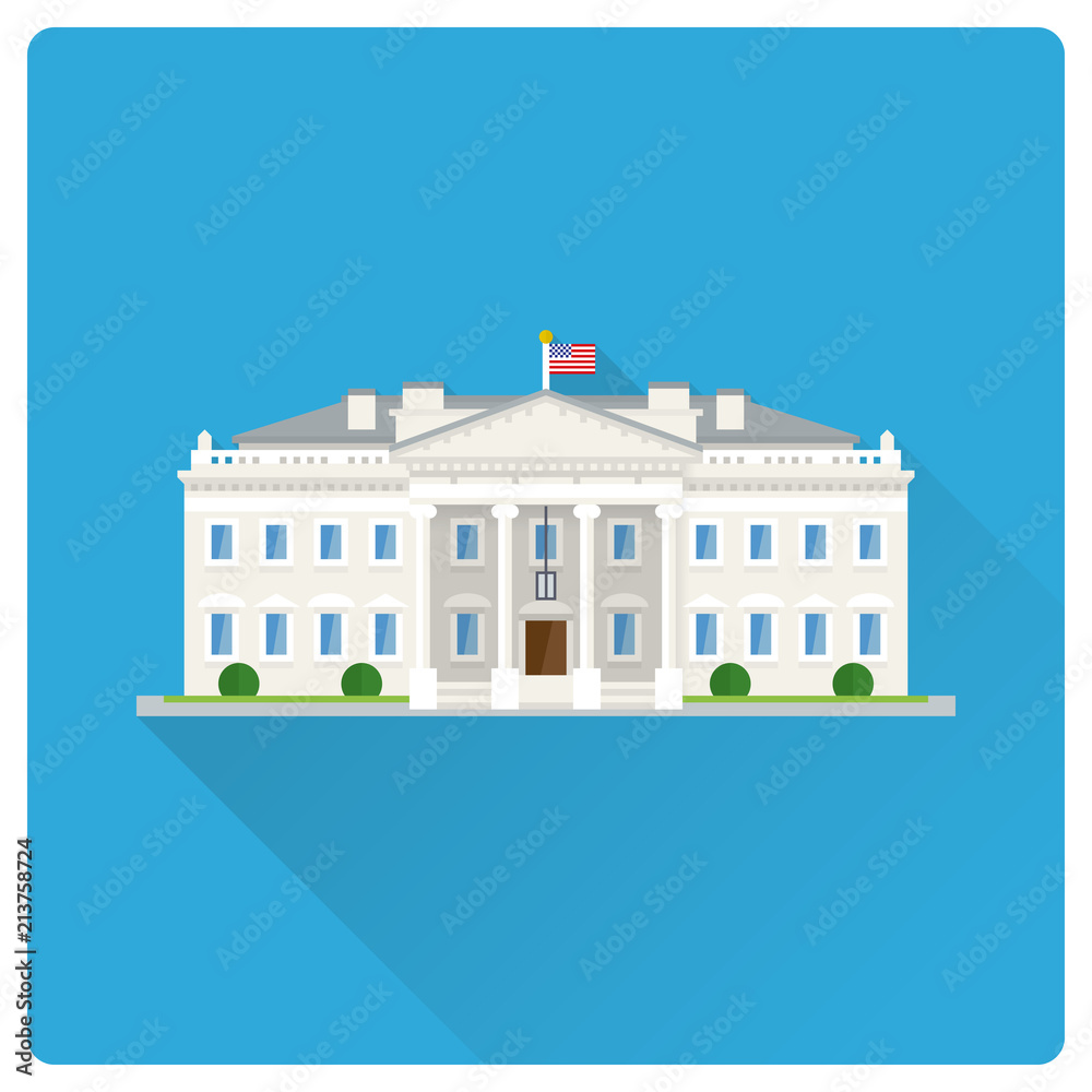 The White House at Washington flat design long shadow vector illustration