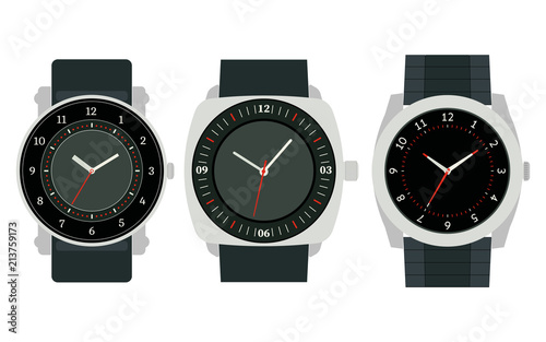 Set of three mechanical watches. Vector illustration
