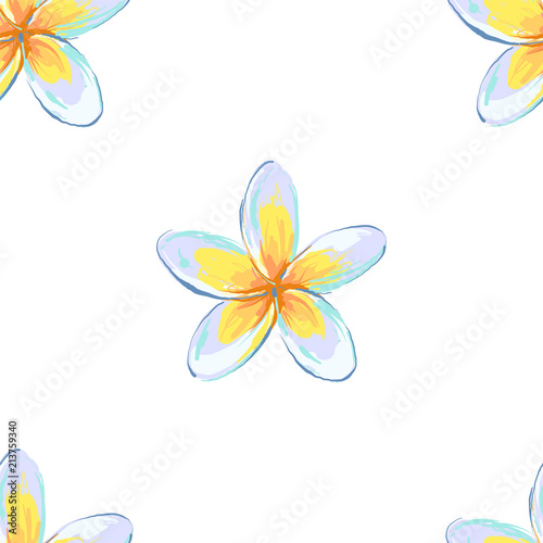 Plumeria flower seamless pattern soft tender colors design illustration on white