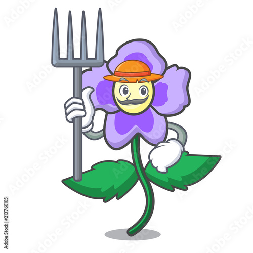 Farmer pansy flower character cartoon