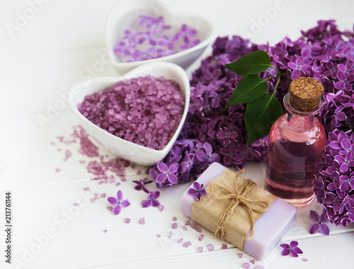 Essential oil with lilac flowers