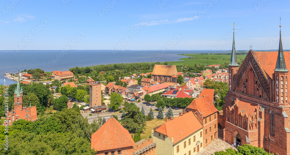 Frombork, view of city and Vistula bay from  cathedral belfry called Radziejowski tower