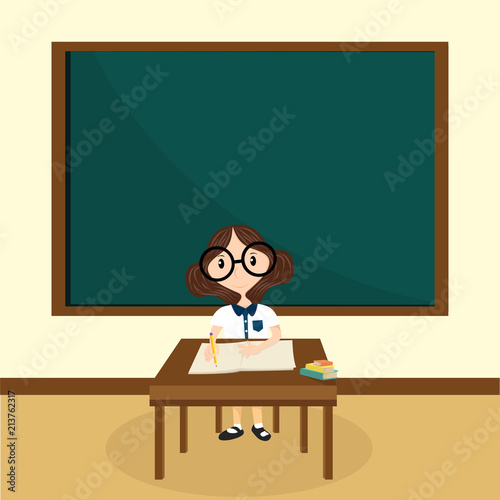 the girl learning in classroom