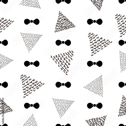 Seamless pattern with black bow tie and triangles on the white background