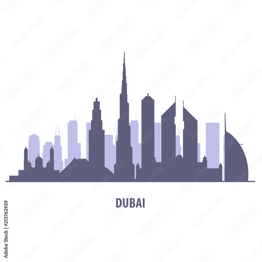 Dubai skyline silhouette - landmarks cityscape in liner style