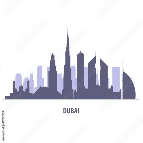 Dubai skyline silhouette - landmarks cityscape in liner style