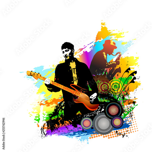 Musicians. Guitarist and saxophone player.Colorful vector illustration