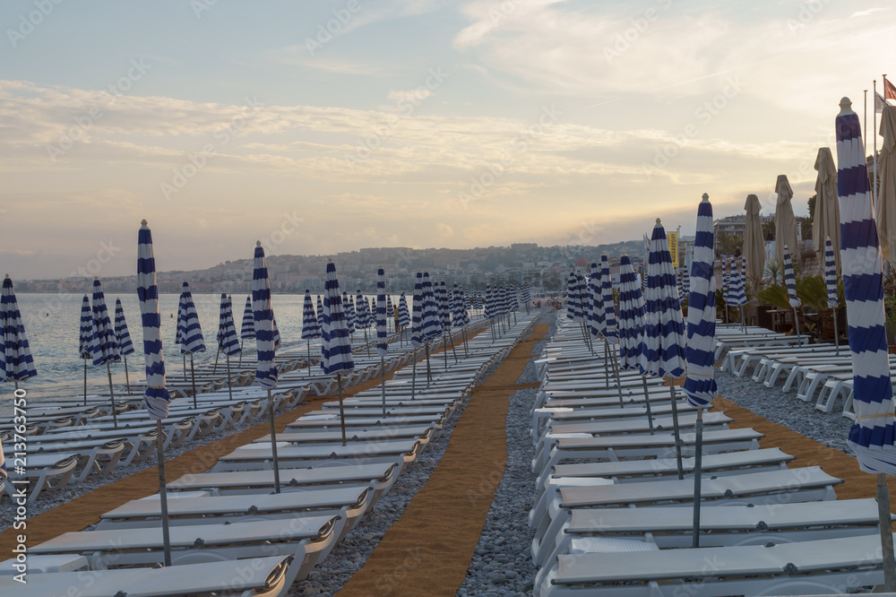 Rows of sun loungers