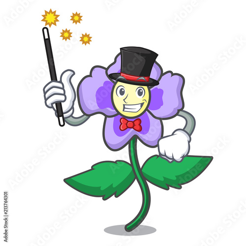 Magician pansy flower mascot cartoon