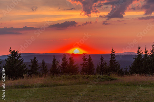 Sonnenuntergang auf dem Schneekopf im Thüringer Wald photo