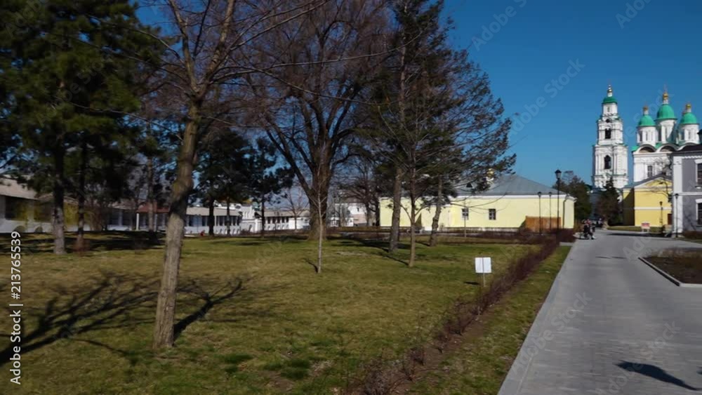 A scenic shot of a place near the Astrakhan Kremlin church. A scenic shot of a place near the Astrakhan Kremlin church.