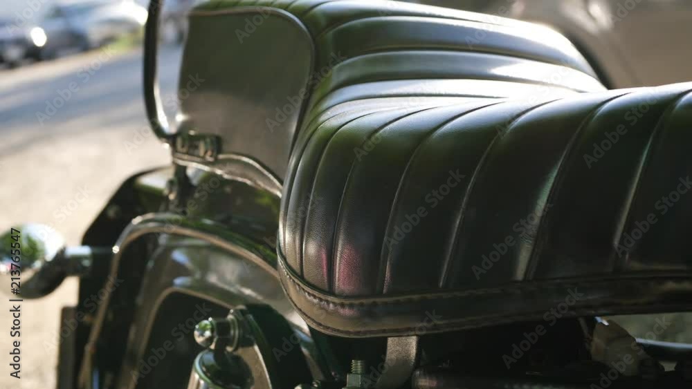 close-up detail of black motorcycle seat