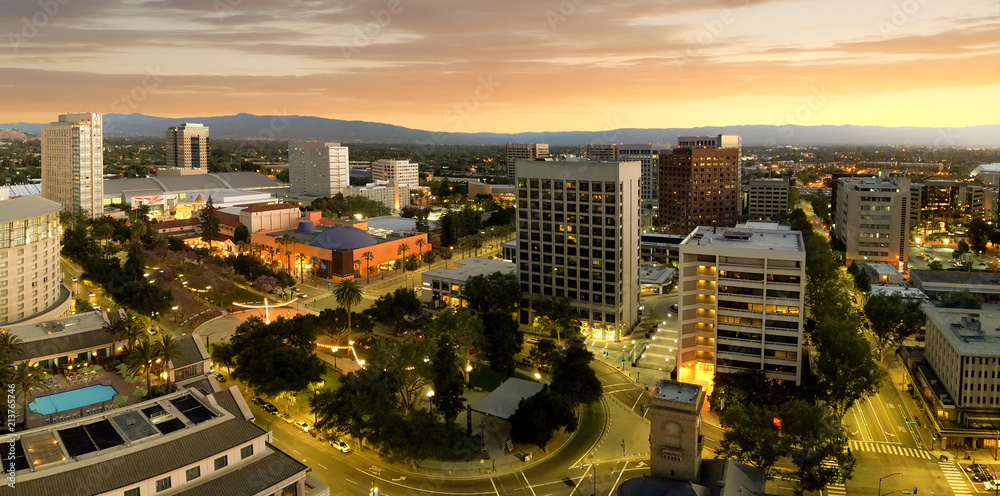 Panorama of San Jose California Downtown - obrazy, fototapety, plakaty 