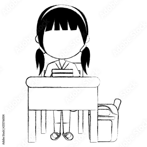 girl student with desk and schoolbag avatar character