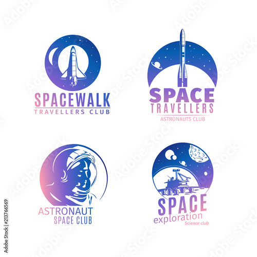 Colorful retro style space logo set