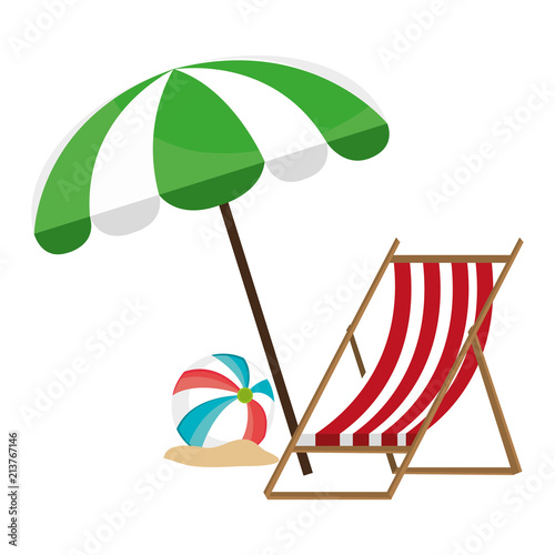 wooden beach chair with umbrella and balloon