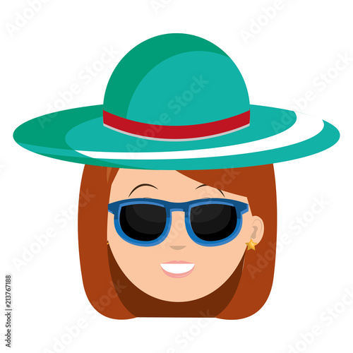 head woman with hat and sunglasses