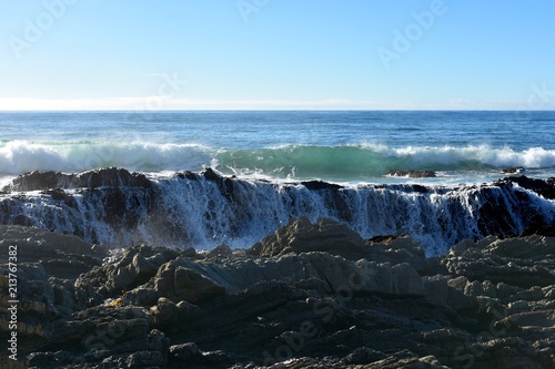 Australian Coastline wave crashing over rocks, Hallidays Point