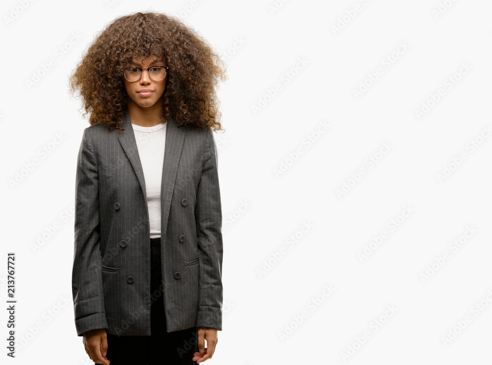African american business woman wearing glasses depressed and worry for distress, crying angry and afraid. Sad expression. African american business woman wearing glasses depressed and worry for distress, crying angry and afraid. Sad expression.