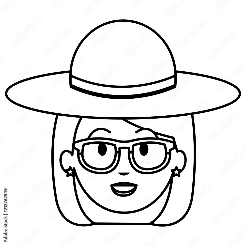 head woman with hat and sunglasses head woman with hat and sunglasses