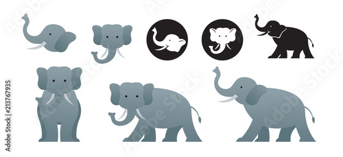 Elephant Vector Set, Front View, Side View, Silhouette