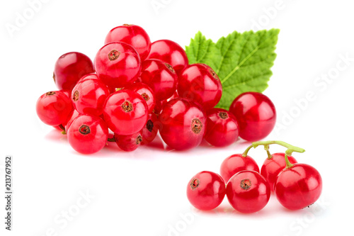 Bunch of fresh red currant with leaf.
