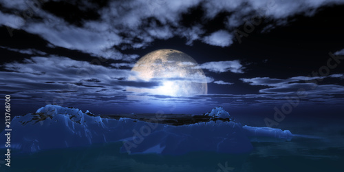 ice berg in night full moon