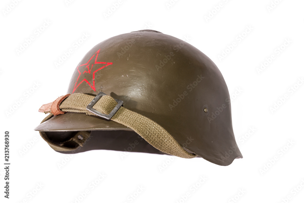 Obraz premium isolated military helmet of the Soviet army with the red star