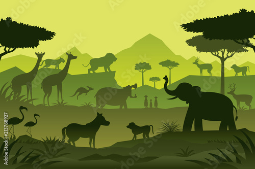 Animals and Wildlife Green Background, Silhouette, Nature, Zoo and Safari