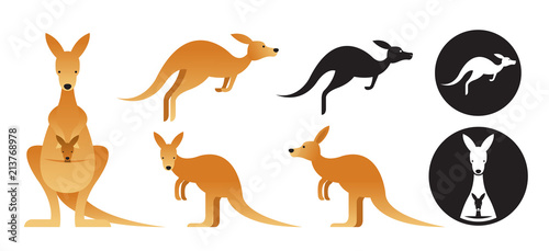 Kangaroo Vector Set, Front View, Side View, Silhouette photo