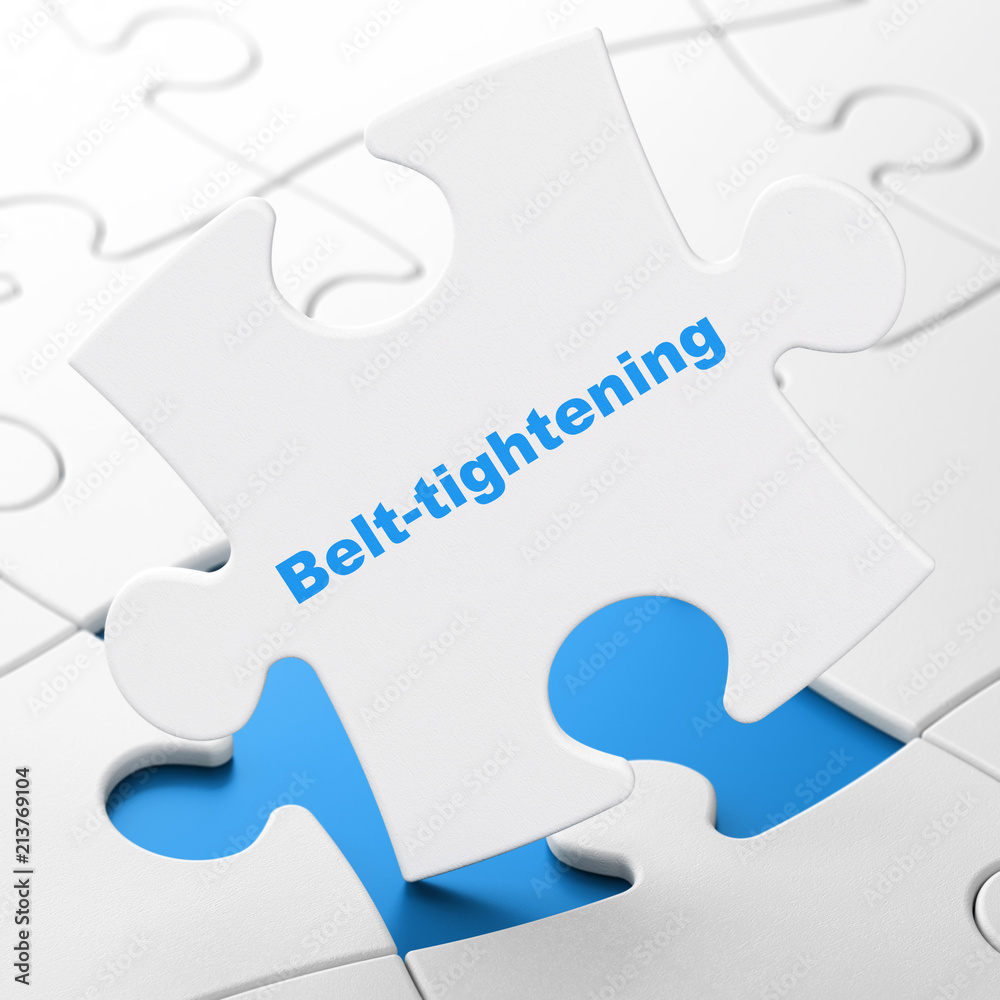 Business concept: Belt-tightening on White puzzle pieces background, 3D rendering