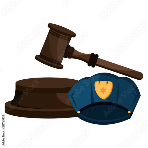 justice hammer with police hat