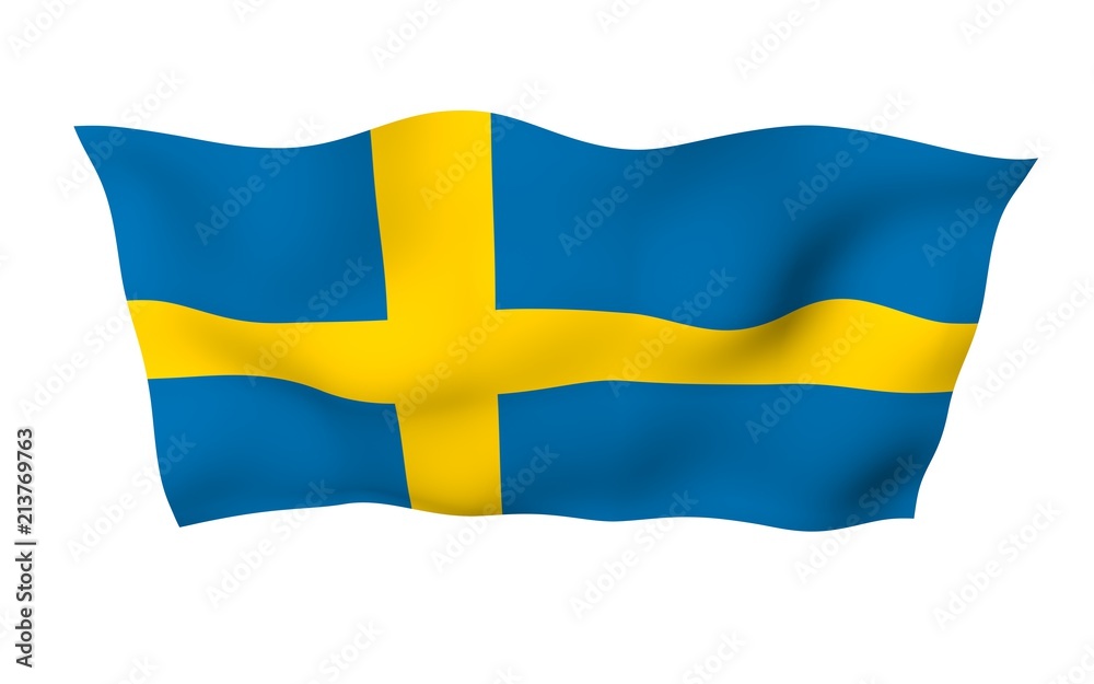 The flag of Sweden. Official state symbol of the Kingdom of Sweden. A blue field with a yellow Scandinavian cross that extends to the edges of the flag. 3d illustration The flag of Sweden. Official state symbol of the Kingdom of Sweden. A blue field with a yellow Scandinavian cross that extends to the edges of the flag. 3d illustration
