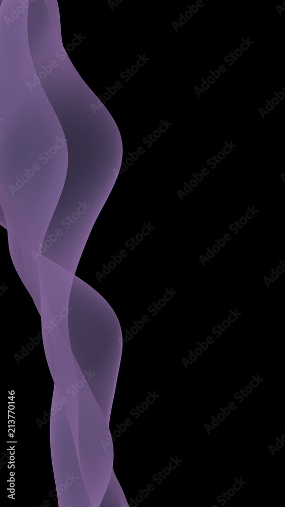 Abstract purple wave. Bright purple ribbon on black background. Purple scarf. Abstract smoke. Raster air background. Vertical image orientation. 3D illustration Abstract purple wave. Bright purple ribbon on black background. Purple scarf. Abstract smoke. Raster air background. Vertical image orientation. 3D illustration