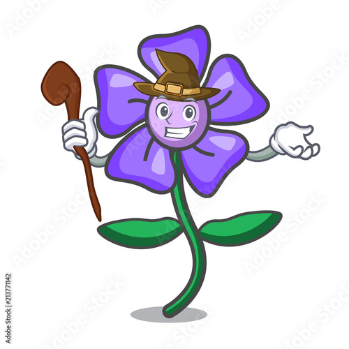 Witch periwinkle flower mascot cartoon