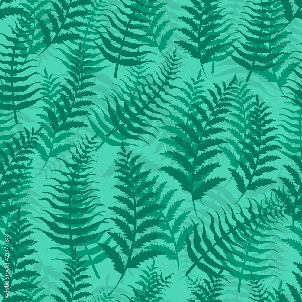 Fern seamless pattern exotic background nature green leaf plant vector illustration.