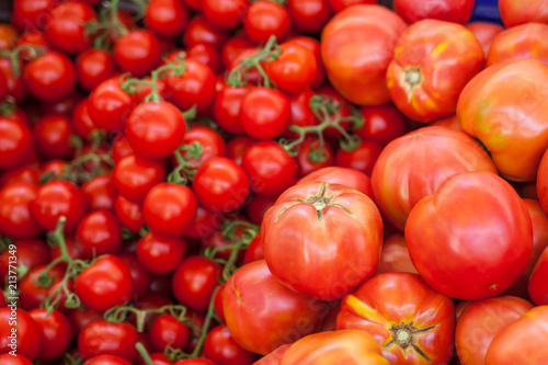Fresh ripe tomatoes on the farm Turkish oriental market