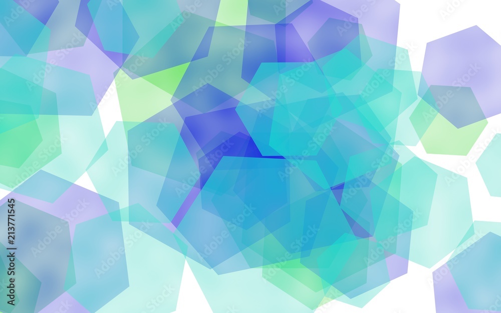 Fototapeta premium Multicolored translucent hexagons on white background. Green tones. 3D illustration