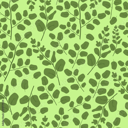 Fototapeta Naklejka Na Ścianę i Meble -  Green leaves seamless pattern flat vector template nature leaf wallpaper.