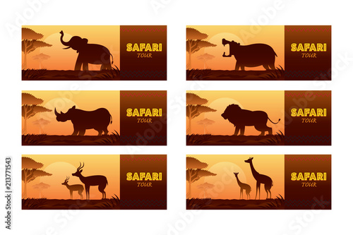 African Safari Animals Silhouette Banner