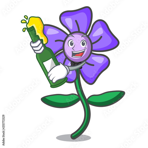 With beer periwinkle flower mascot cartoon