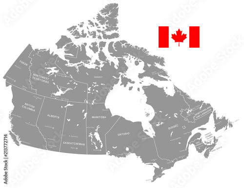Grey Vector Political Map of Canada