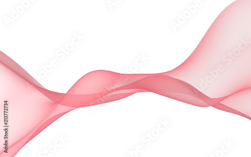 Abstract red wave. Light red scarf. Bright red ribbon on white background. Abstract red smoke. Raster air background. 3D illustration