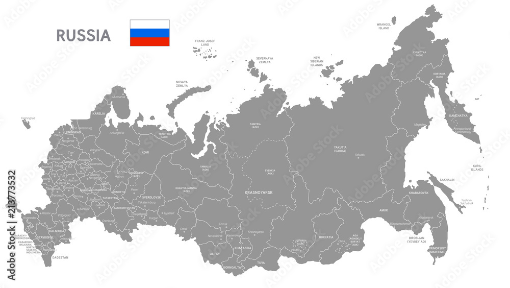 Obraz premium Grey Vector Political Map of Russia