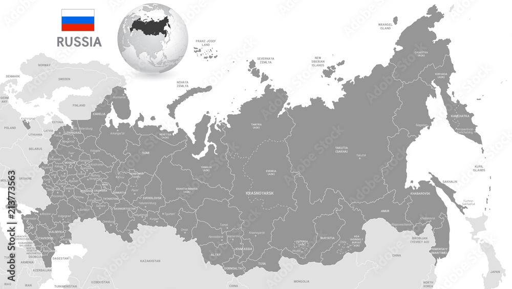 Fototapeta premium Grey Vector Political Map of Russia