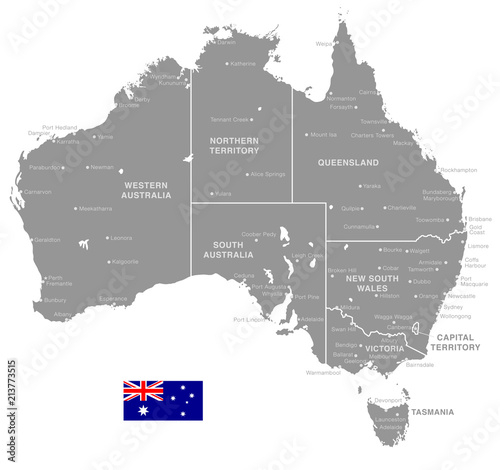 Grey Vector Political Map of Australia