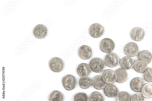 Roman denarius lie on a white background, the era of the Antonines, Marcus Aurelius, Antoninus Pius, Commodus, Caesar photo