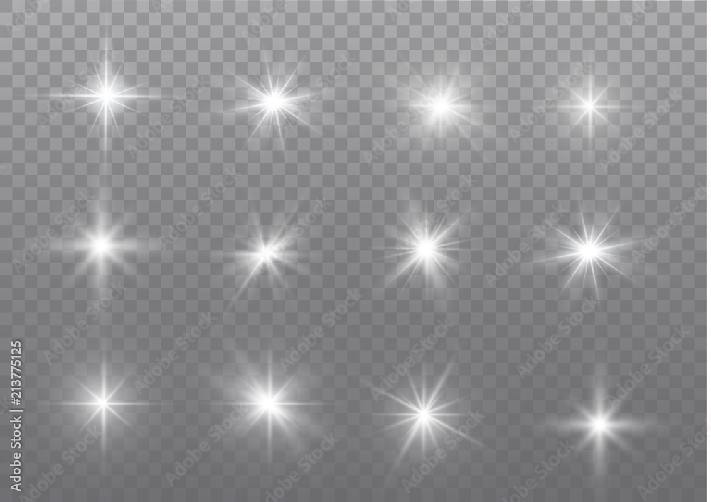 White sparks glitter special light effect. Vector sparkles on transparent background. Christmas abstract pattern. Sparkling magic dust particles.