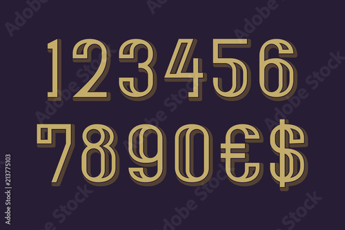 Vector numbers with dollar and euro symbols in artdeco style.