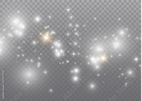 Fototapeta White sparks and golden stars glitter special light effect